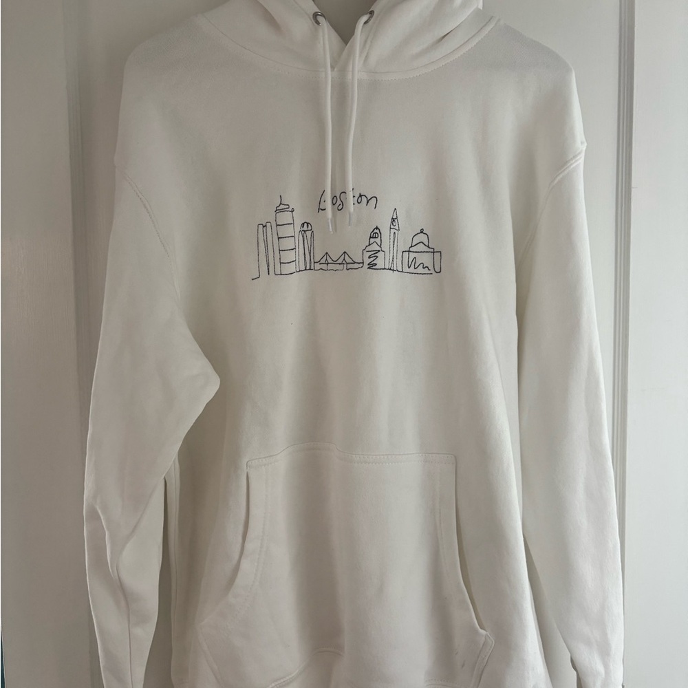 Boston Embroidered white hoodie